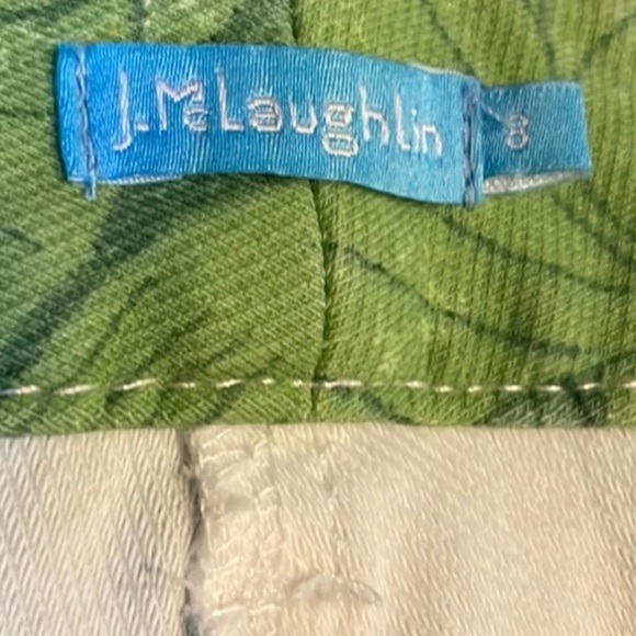 J. McLaughlin Lexi Jeans Green White Lily Frond Pattern Size 8 - Picture 4 of 7